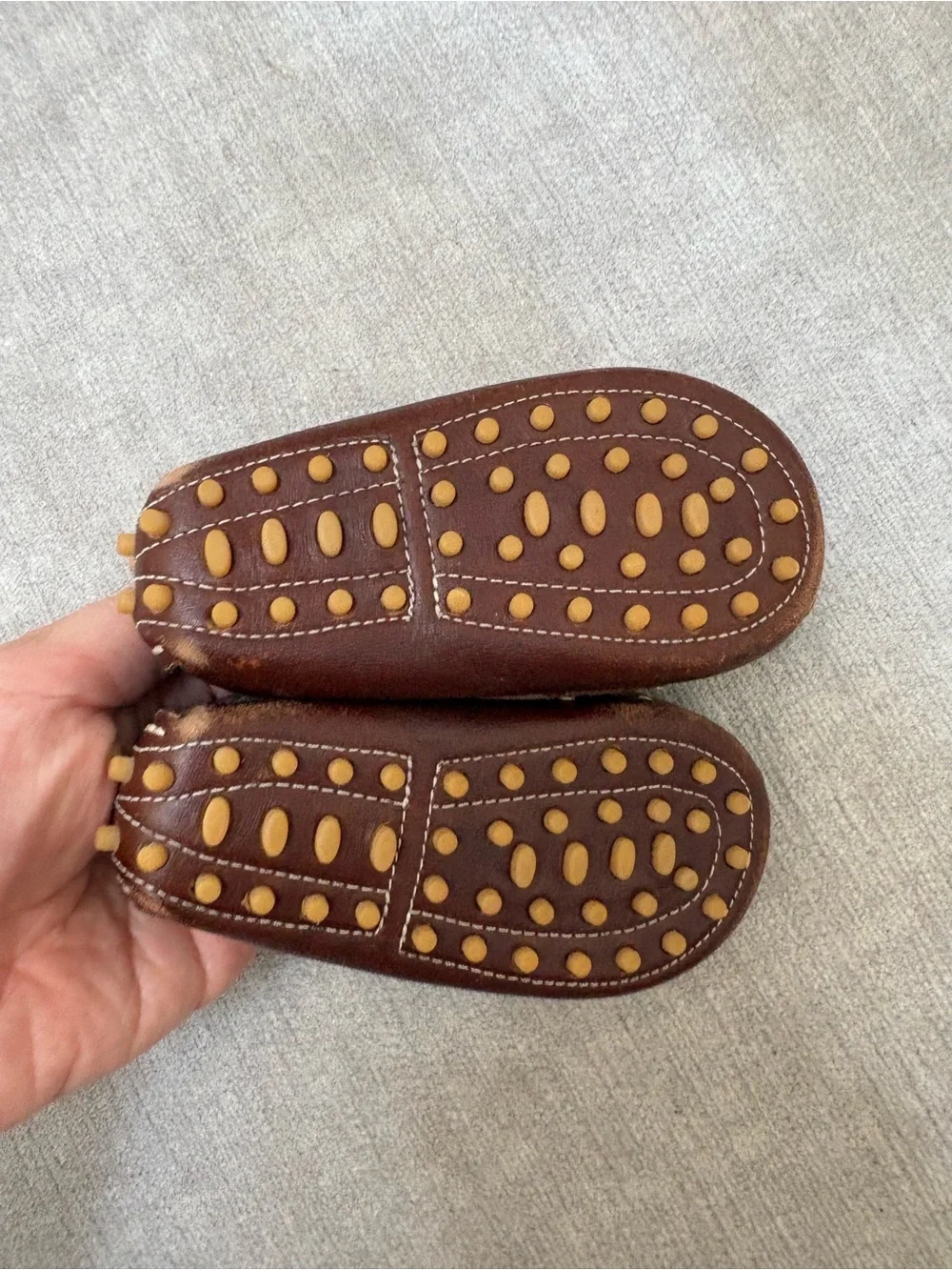 Petit elephantito leather baby boy striped ribbon loafer brown red US 5 EU20